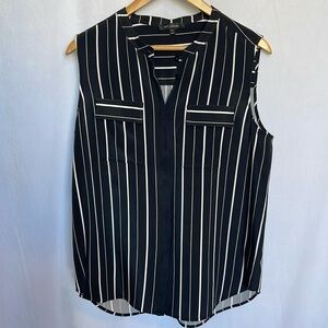 St. John Striped Silk Blend Sleeveless Blouse Size M Black White
